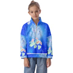 Butterflies T- Shirt Serenity Blue Floral Design With Butterflies T- Shirt Kids  Half Zip Hoodie by maxcute