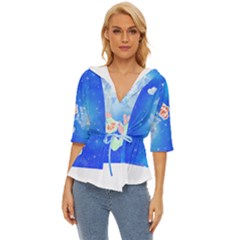 Butterflies T- Shirt Serenity Blue Floral Design With Butterflies T- Shirt Lightweight Drawstring Hooded Top by maxcute