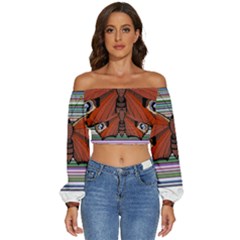 Butterfly Art T- Shirtbutterfly T- Shirt (8) Long Sleeve Crinkled Weave Crop Top by maxcute