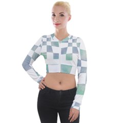 Checkerboard T- Shirt Psychedelic Watercolor Check Aqua T- Shirt Long Sleeve Cropped Velvet Jacket