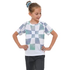 Checkerboard T- Shirt Psychedelic Watercolor Check Aqua T- Shirt Kids  Mesh Piece Tee