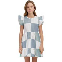 Checkerboard T- Shirt Psychedelic Watercolor Check Aqua T- Shirt Kids  Winged Sleeve Dress by maxcute