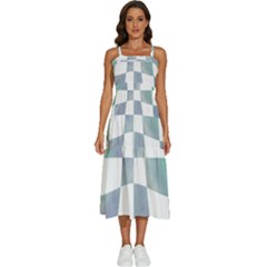 Checkerboard T- Shirt Psychedelic Watercolor Check Aqua T- Shirt Sleeveless Shoulder Straps Boho Dress