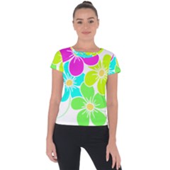 Colorful Flower T- Shirtcolorful Blooming Flower, Flowery, Floral Pattern T- Shirt Short Sleeve Sports Top  by maxcute