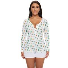 Daisy Flower T- Shirt Daisy Seamless Pattern - Daisy Flower, Floral Pattern T- Shirt Long Sleeve Boyleg Swimsuit