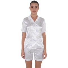 Dog Paw Print T- Shirt Paw Pattern T- Shirt Satin Short Sleeve Pajamas Set