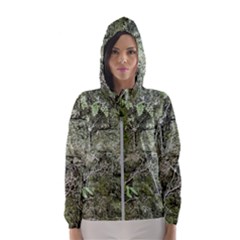 Old Stone Exterior Wall With Moss Women s Hooded Windbreaker by dflcprintsclothing