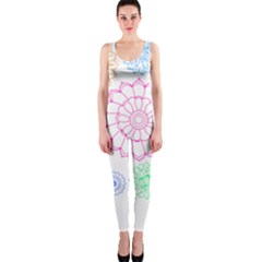 Flower Pattern T- Shirt Colorful Groovy Flower Pattern Outline T- Shirt One Piece Catsuit by maxcute