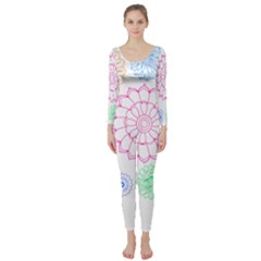 Flower Pattern T- Shirt Colorful Groovy Flower Pattern Outline T- Shirt Long Sleeve Catsuit by maxcute