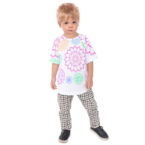 Flower Pattern T- Shirt Colorful Groovy Flower Pattern Outline T- Shirt Kids  Raglan Tee by maxcute