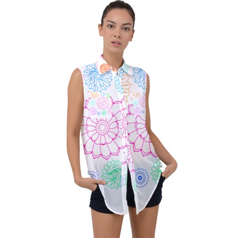 Flower Pattern T- Shirt Colorful Groovy Flower Pattern Outline T- Shirt Sleeveless Chiffon Button Shirt by maxcute