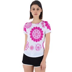 Flower Pattern T- Shirt Pink Psychedelic Floral Power Pattern T- Shirt Back Cut Out Sport Tee by maxcute