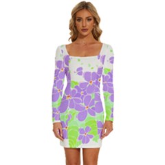 Flowers Art T- Shirtflowers T- Shirt (16) Long Sleeve Square Neck Bodycon Velour Dress