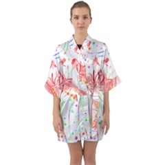 Flowers Illustration T- Shirtflowers T- Shirt (4) Half Sleeve Satin Kimono  by maxcute