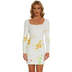 Flowers Lover T- Shirtflowers T- Shirt (1) Long Sleeve Square Neck Bodycon Velour Dress