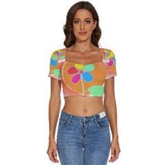 Flowers T- Shirtflowers And Sun T- Shirt Short Sleeve Square Neckline Crop Top 