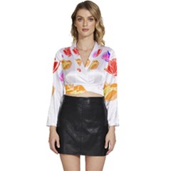 Flowers T- Shirtflowers T- Shirt (3) Long Sleeve Tie Back Satin Wrap Top by maxcute