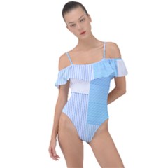 Geometric T- Shirt Blue Composition T- Shirt Frill Detail One Piece Swimsuit by maxcute