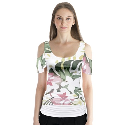 Hawaii T- Shirt Hawaii Bloom Creative T- Shirt Butterfly Sleeve Cutout Tee  by maxcute