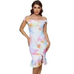 Hawaii T- Shirt Hawaii Blossoms Garden T- Shirt Off Shoulder Ruffle Split Hem Bodycon Dress