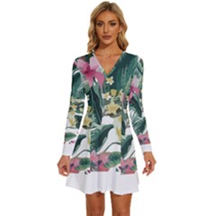 Hawaii T- Shirt Hawaii Souls Pattern T- Shirt Long Sleeve Deep V Mini Dress 