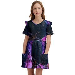 Spaceship Alien Futuristic Kids  Frilly Sleeves Pocket Dress by Ravend