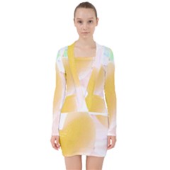 Lemon T- Shirt Yellow Lemon Hanging On A Tree Real Photograph T- Shirt V-neck Bodycon Long Sleeve Dress by maxcute