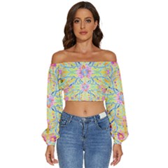 Mandala T- Shirt Block Lotus T- Shirt Long Sleeve Crinkled Weave Crop Top