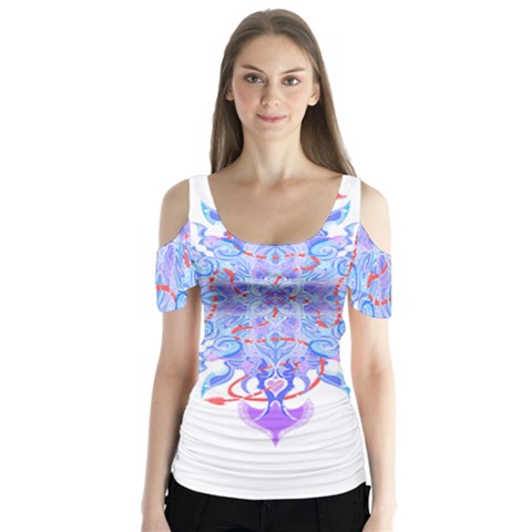 Mandala T- Shirt Fluid Water Mandala T- Shirt Butterfly Sleeve Cutout Tee  by maxcute