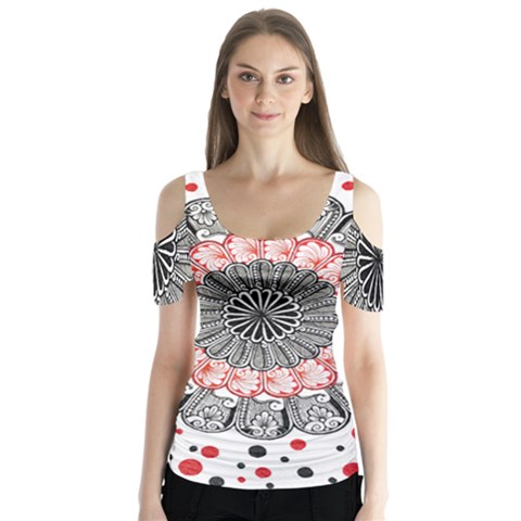 Mandala T- Shirt Sprinkled Mandala T- Shirt Butterfly Sleeve Cutout Tee  by maxcute