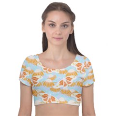 Monarch Butterflies T- Shirt Monarch Butterfly On Yellow Coneflowers T- Shirt Velvet Short Sleeve Crop Top  by maxcute