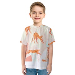 Pattern T- Shirt Hand Drawn Exotic Big Cat Cheetahs, Stretching, Running, Sitting And Walking On Abs Kids  Sport Mesh Tee