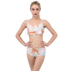 Pattern T- Shirt Hand Drawn Exotic Big Cat Cheetahs, Stretching, Running, Sitting And Walking On Abs Layered Top Bikini Set by maxcute