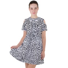 Pattern T- Shirt One Line - Black T- Shirt Short Sleeve Shoulder Cut Out Dress 