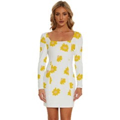 Pattern T- Shirt You Are My Sunshine T- Shirt Long Sleeve Square Neck Bodycon Velour Dress