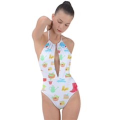 Plants T- Shirt Gardening Pattern Garden Tools Plants Lover T- Shirt Plunge Cut Halter Swimsuit