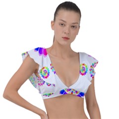 Rainbow Flowers T- Shirt Rainbow Psychedelic Floral Power Pattern T- Shirt Plunge Frill Sleeve Bikini Top by maxcute