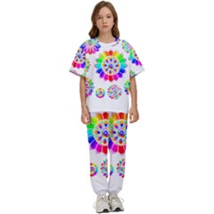 Rainbow Flowers T- Shirt Rainbow Psychedelic Floral Power Pattern T- Shirt Kids  Tee And Pants Sports Set