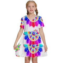 Rainbow Flowers T- Shirt Rainbow Psychedelic Floral Power Pattern T- Shirt Kids  Short Sleeve Tiered Mini Dress by maxcute