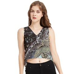 Black Marble Abstract Pattern Texture V-neck Cropped Tank Top by Jancukart