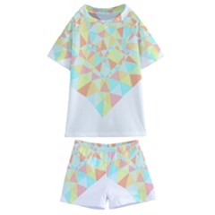 Stained Glass T- Shirt Polygon Geometric Heart Retro T- Shirt Kids  Swim Tee And Shorts Set by maxcute