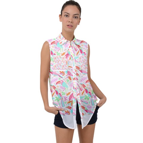 Toucan T- Shirt Toucan Pattern T- Shirt Sleeveless Chiffon Button Shirt by maxcute
