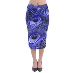 Purple Peacock Feather Velvet Midi Pencil Skirt