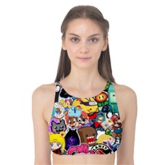 Assorted Cartoon Characters Doodle  Style Heroes Tank Bikini Top