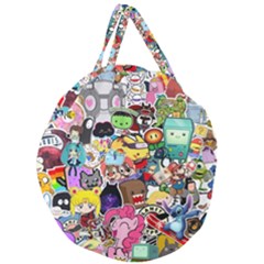 Assorted Cartoon Characters Doodle  Style Heroes Giant Round Zipper Tote by Jancukart