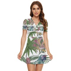 Tropical T- Shirt Tropical Pattern Chupa Flowers T- Shirt V-neck High Waist Chiffon Mini Dress