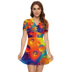 Colorfull Pattern V-neck High Waist Chiffon Mini Dress by artworkshop