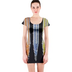 Pencil Colorfull Pattern Short Sleeve Bodycon Dress