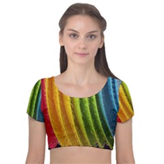  Colorful Illustrations Velvet Short Sleeve Crop Top  by artworkshop