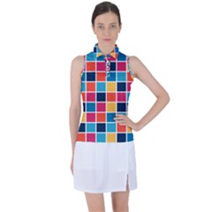 Square Plaid Checkered Pattern Women s Sleeveless Polo Tee by Ravend